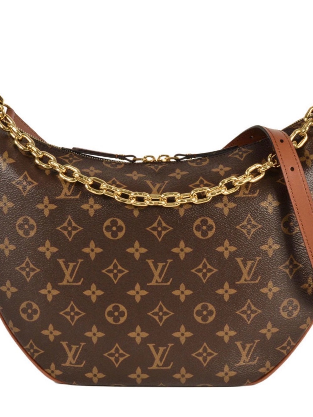 Louis Vuitton Brown Monogram Canvas Shoulder Bag with Gold Chain
